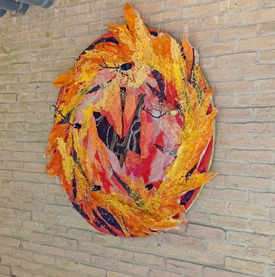 De zon en de bomewn in het Bosbad in Leersum. Ons kunstproject ter ere van het 55 jarig jubileum.